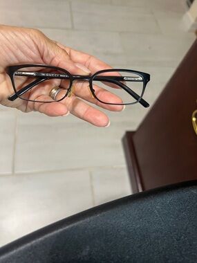 Gucci Black Cat-Eye Optical Frames with Gold Accents Made in Italy in the 90s